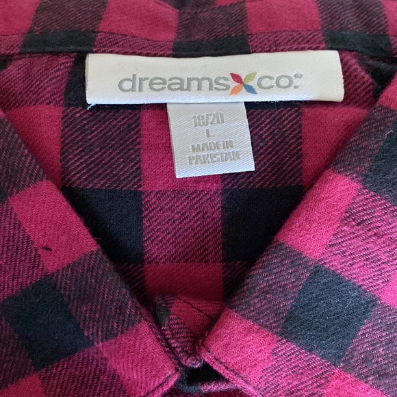 Dreams Co Women’s Sz Large plaid flannel LS shirt and black leggings- pj set - Picture 3 of 9